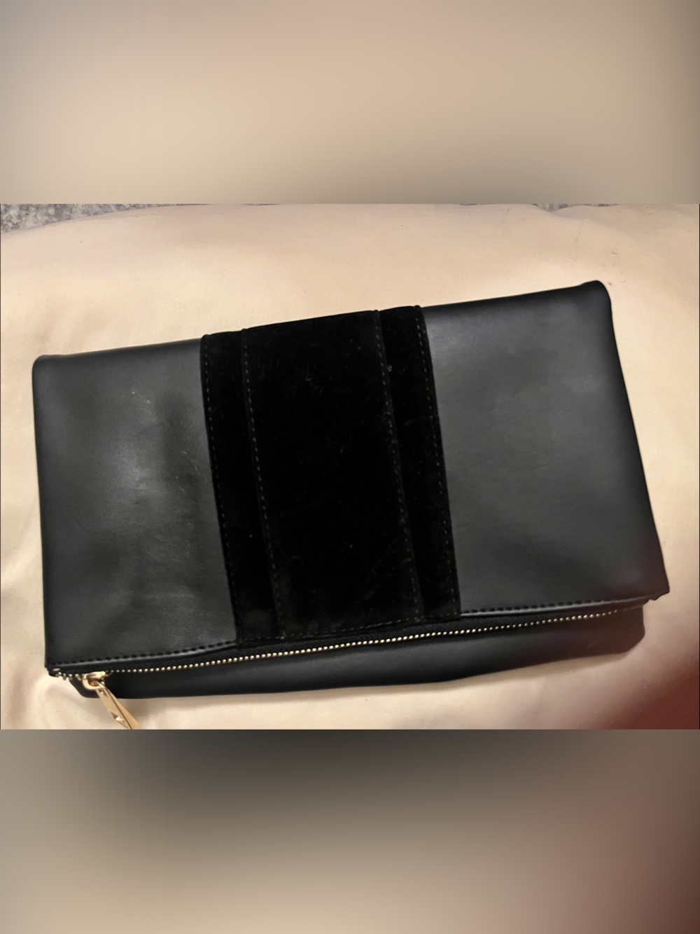 summer & rose Black Clutch with Suede Center Panel